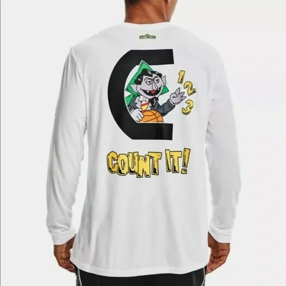 Under Armour Steph Curry X Sesame Street Count Men Long Sleeve Shirt Sz XL